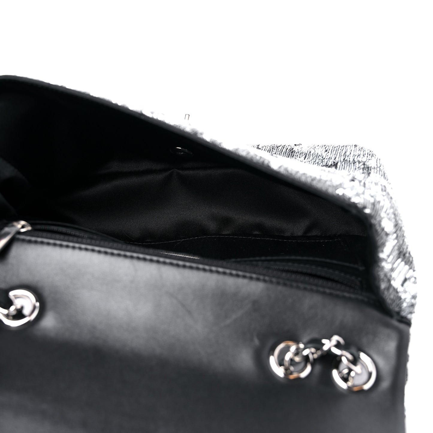 Sequin La Pausa Medium Single Flap Silver Black