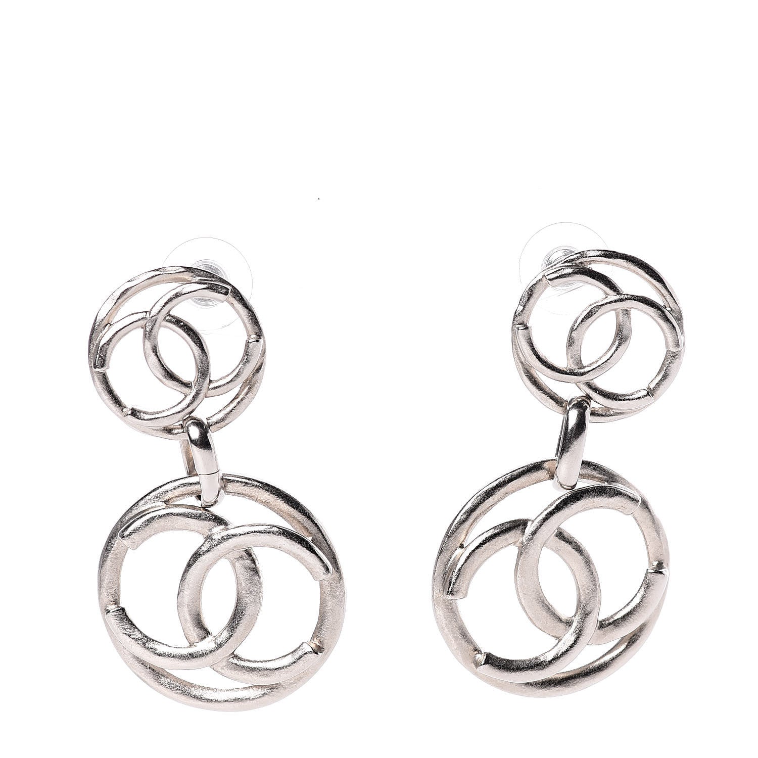 Chanel CC Hoop Drop Earrings Silver 1 of 5