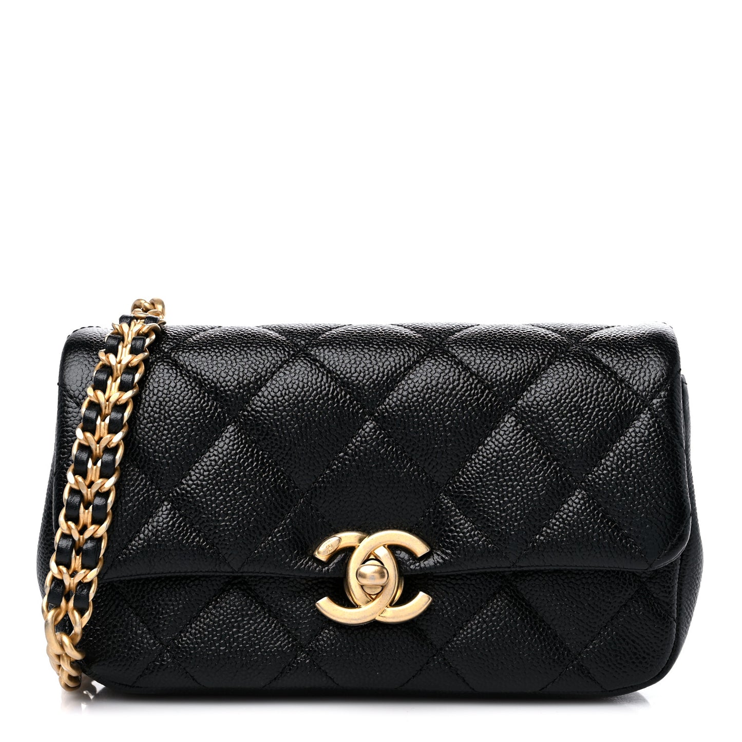 Caviar Quilted Chain Melody Waist Belt Bag Black
