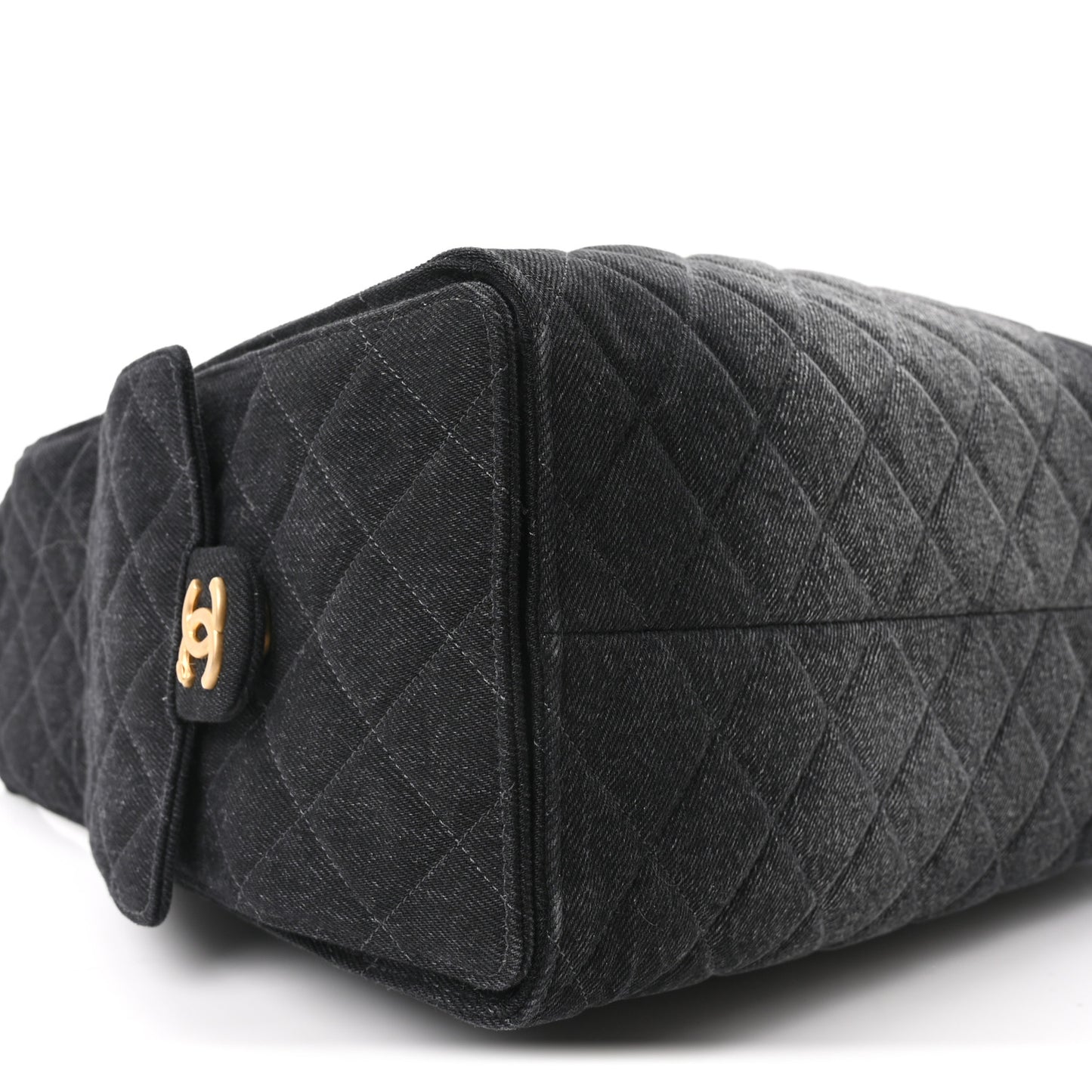 Washed Denim Quilted Medium Chanel 25 Handbag Black