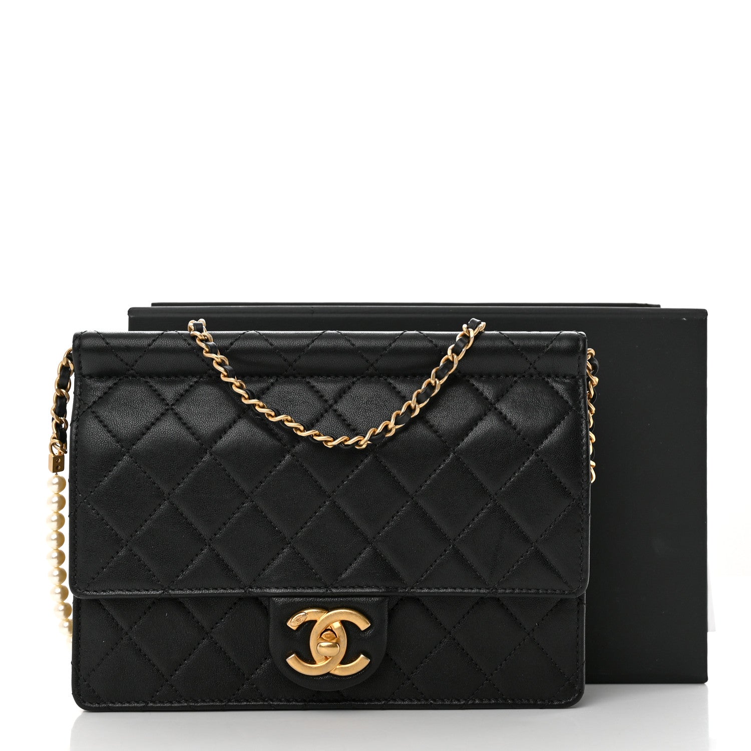 Chanel Lambskin Quilted Large Pearl Chain Flap Bag Black 13 of 13