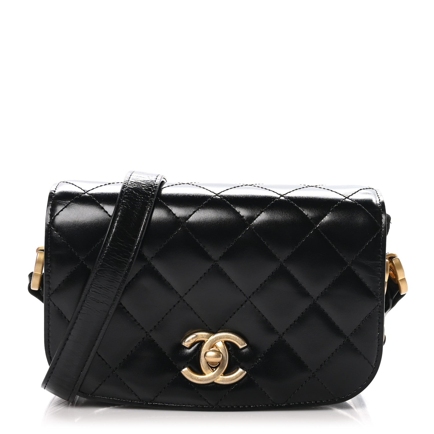 Chanel Shiny Calfskin Quilted Suede Goatskin Mini Messenger Black 1 of 9