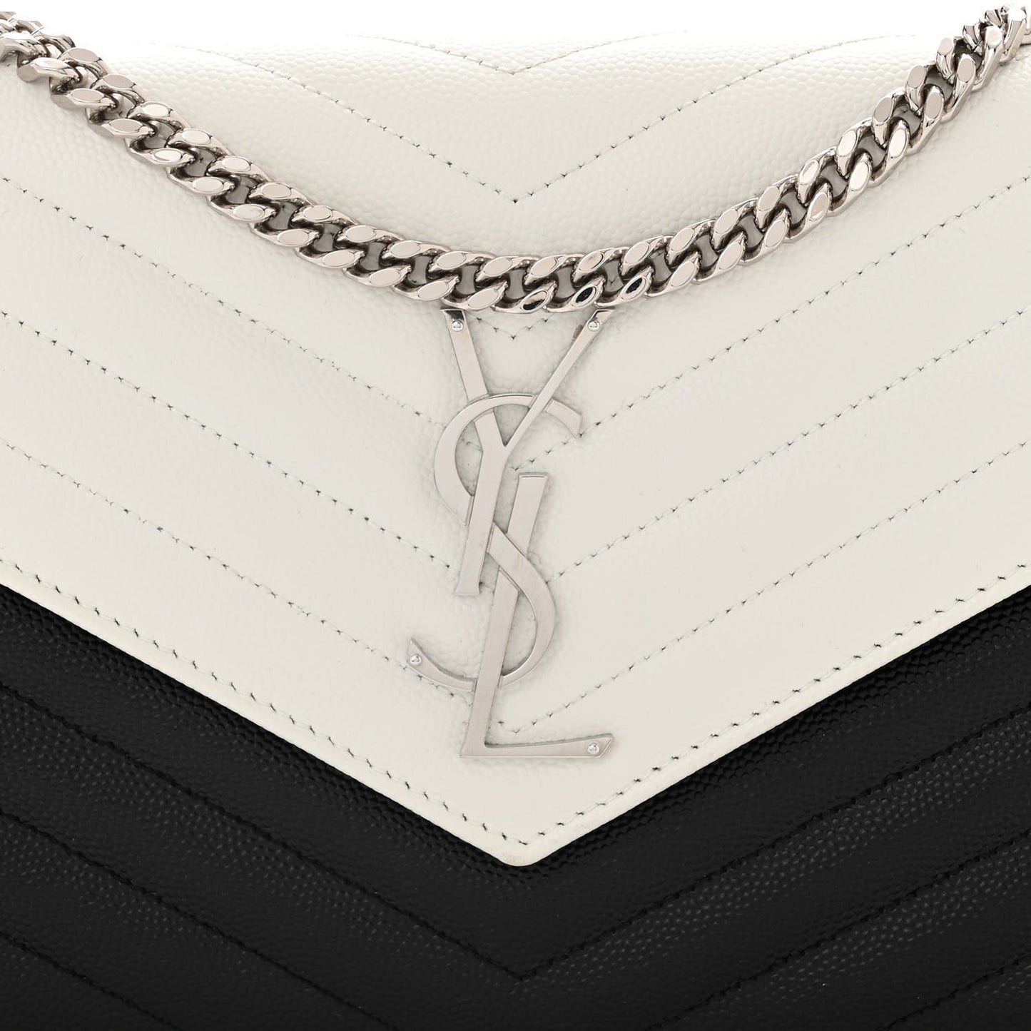 Grain De Poudre Matelasse Chevron Bi-Color Monogram Chain Wallet White Black