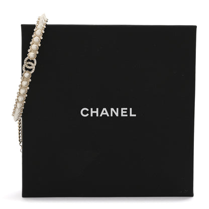 Chanel Strass Crystal Studded Pearl CC Choker Necklace Gold Pearly White 7 of 7