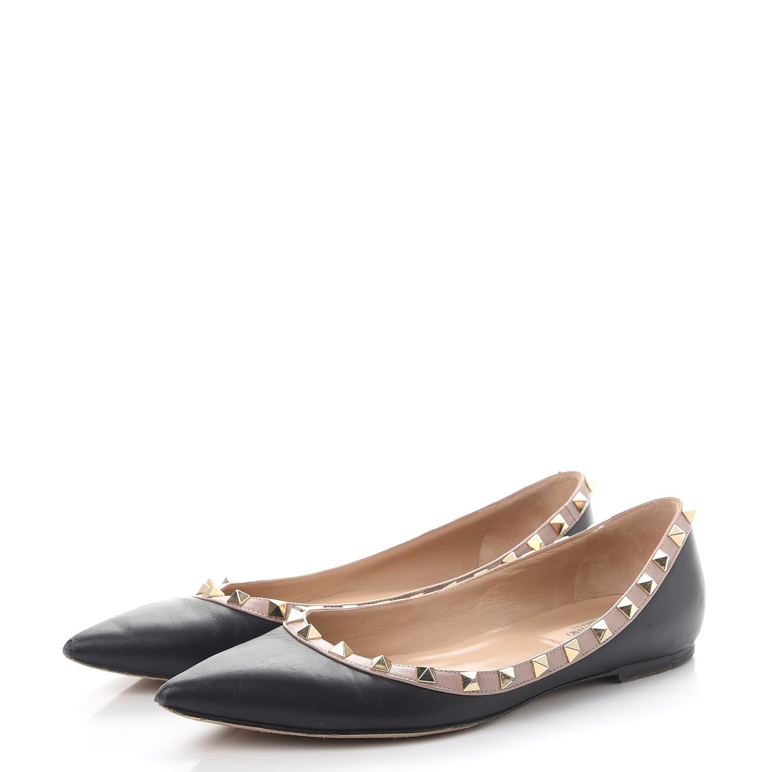 Valentino Garavani Calfskin Nappa Rockstud Flats 39 Black Poudre 3 of 12