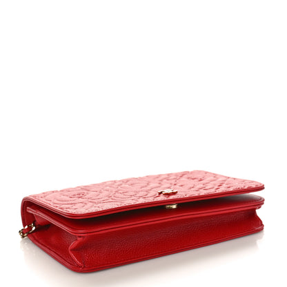 Chanel Caviar Camellia Embossed Wallet On Chain WOC Red 4 of 10