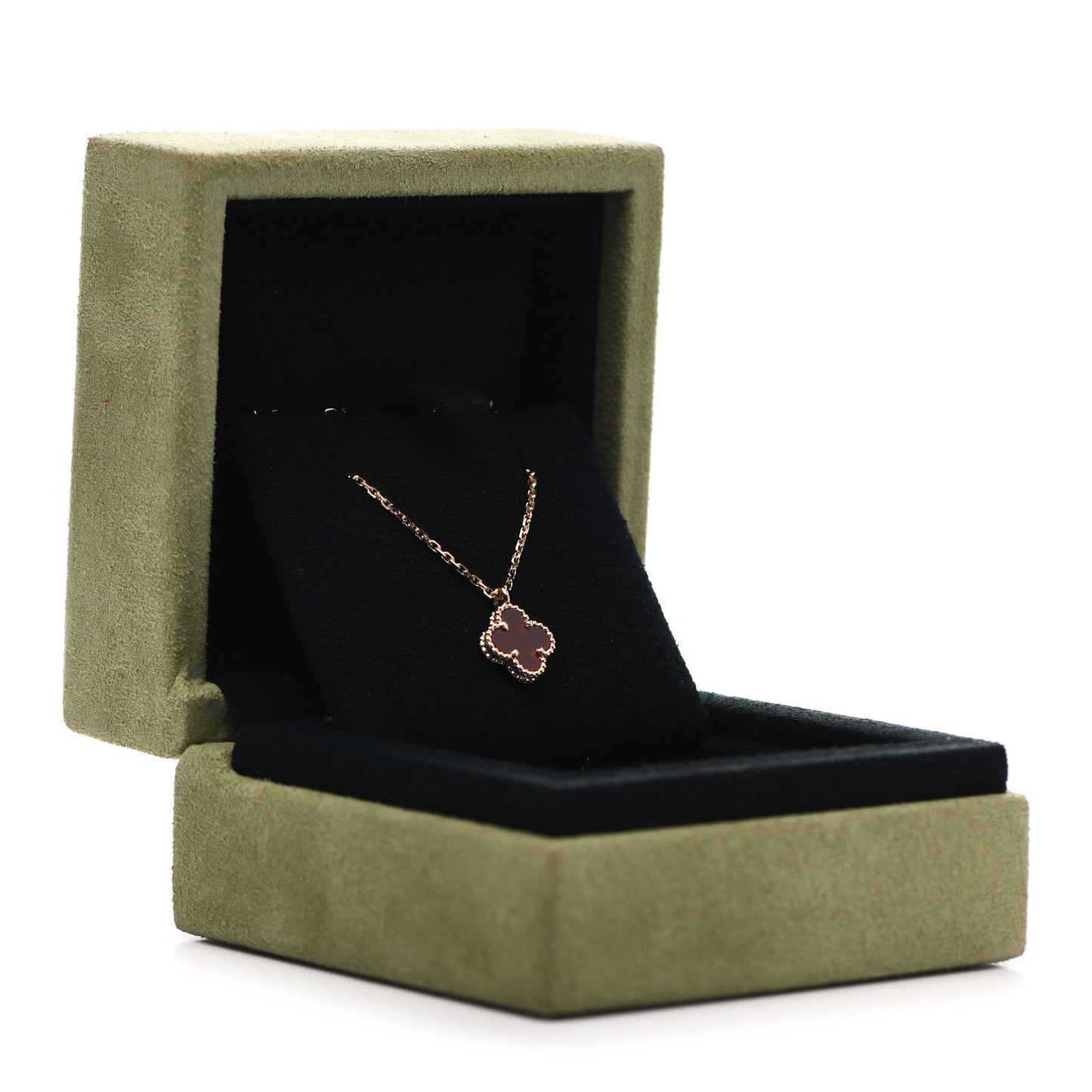 18K Rose Gold Carnelian Sweet Alhambra Pendant Necklace