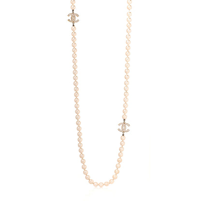 Chanel Crystal Pearl CC Long Necklace Gold 1 of 3