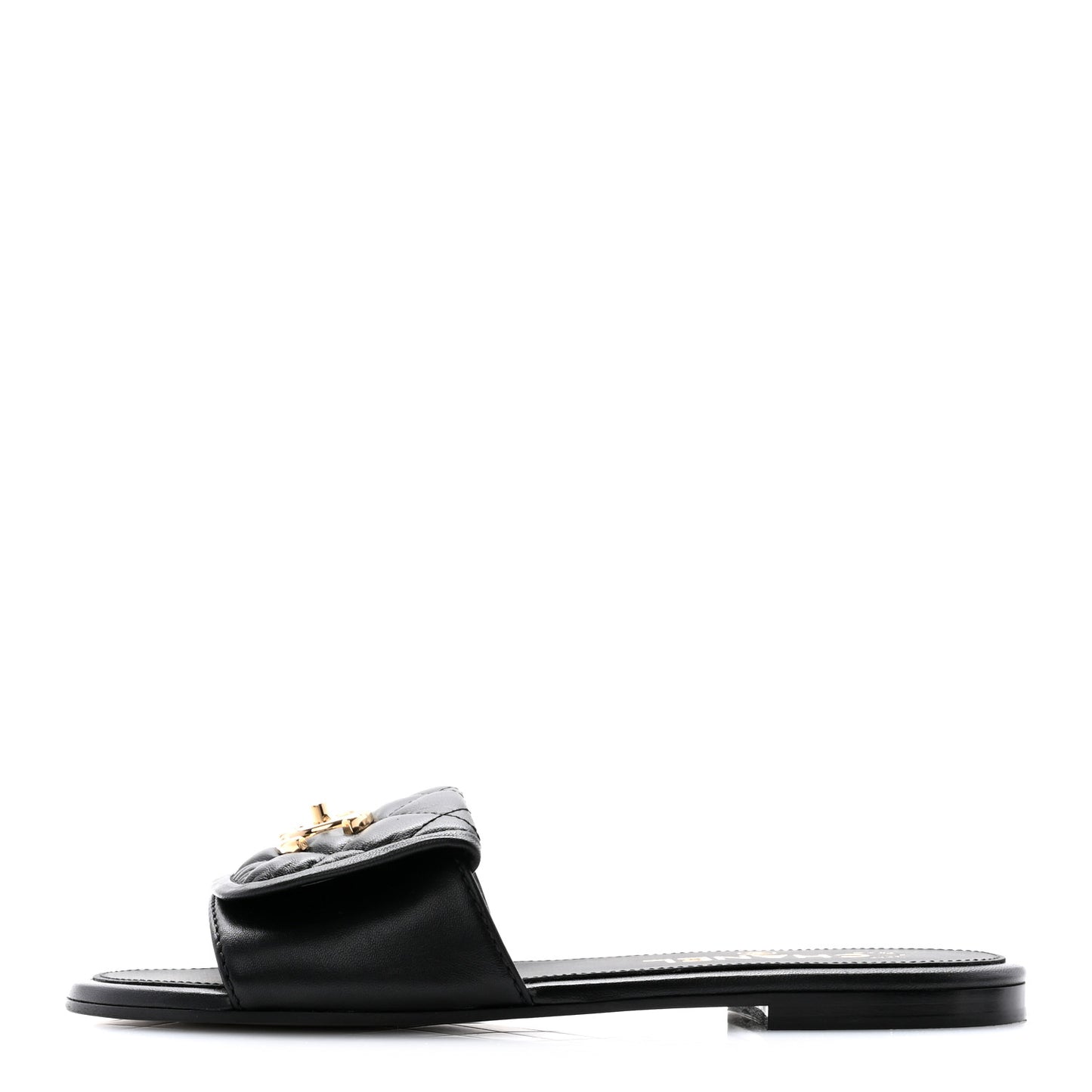 Lambskin Quilted Turnlock Flat Mules 36 Black