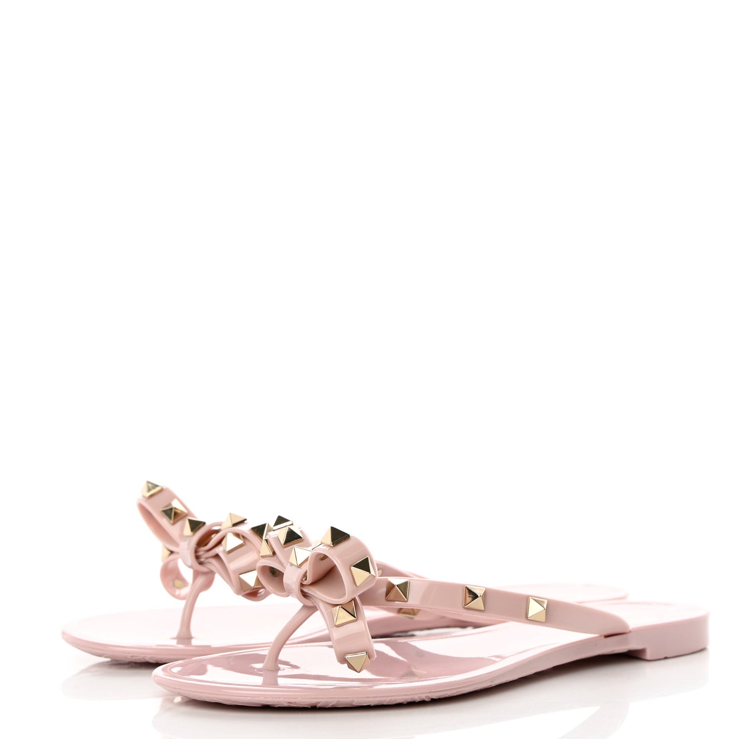 PVC Jelly Rockstud Bow Thong Sandals 37 Water Rose