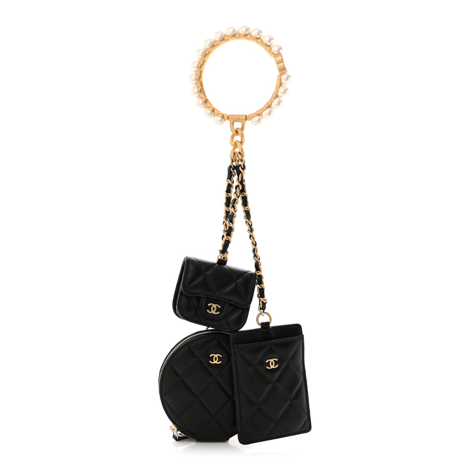 Chanel Pearl Lambskin Pearl Crown CC Wristlet Multi Pouches Black 1 of 11