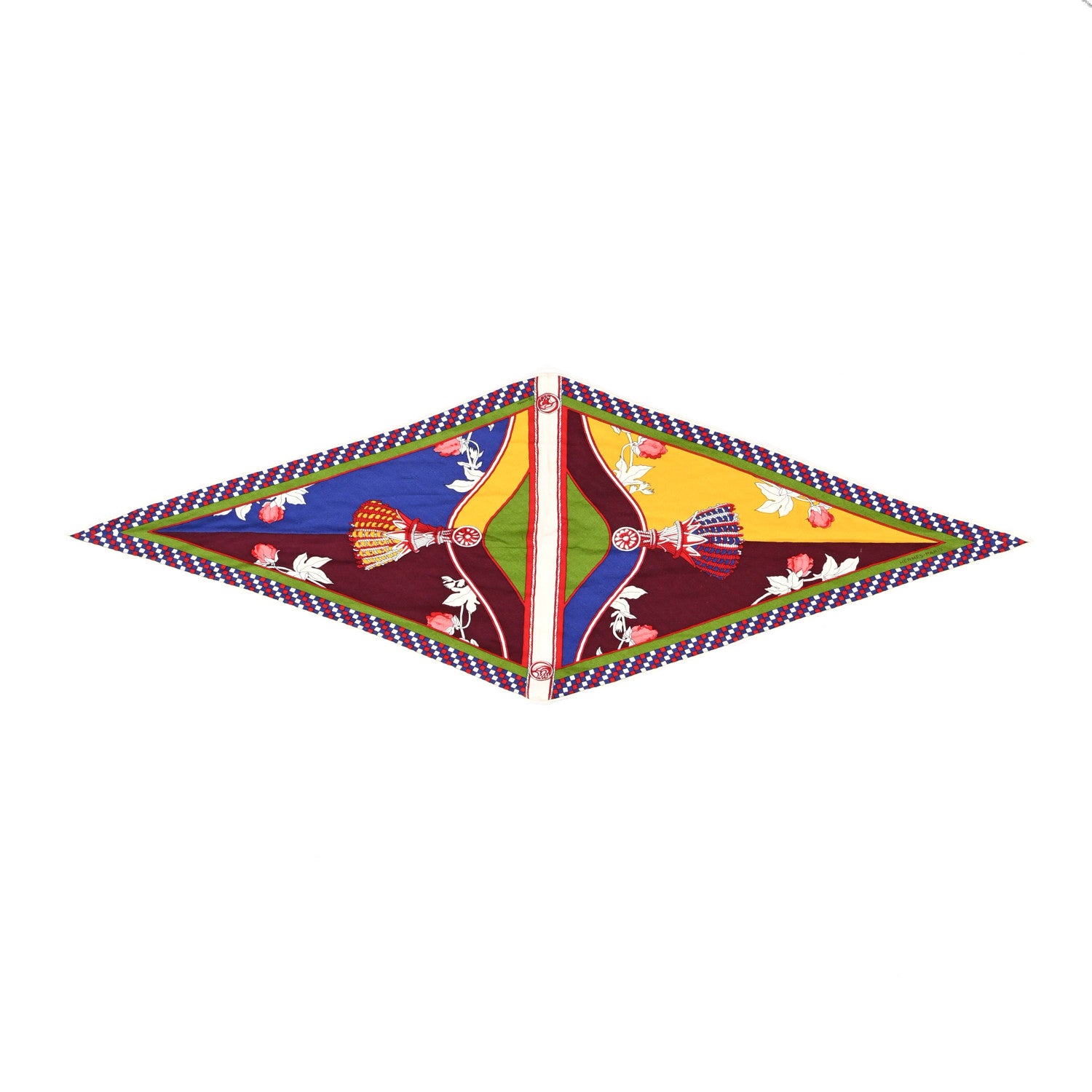 Hermes Cashmere Silk Harnais Francais Remix Losange Scarf MM Bordeaux 2 of 5