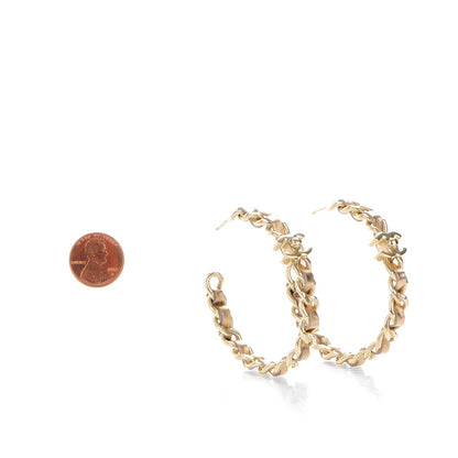 Chanel Metal Lambskin CC Turnlock Chain Hoop Earrings Matte Gold 2 of 7