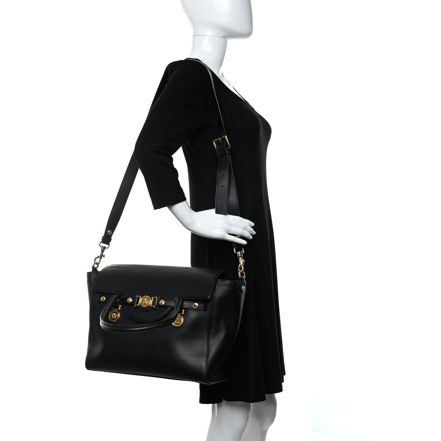 Versace Calfskin Medusa Coin Tote Black 2 of 8