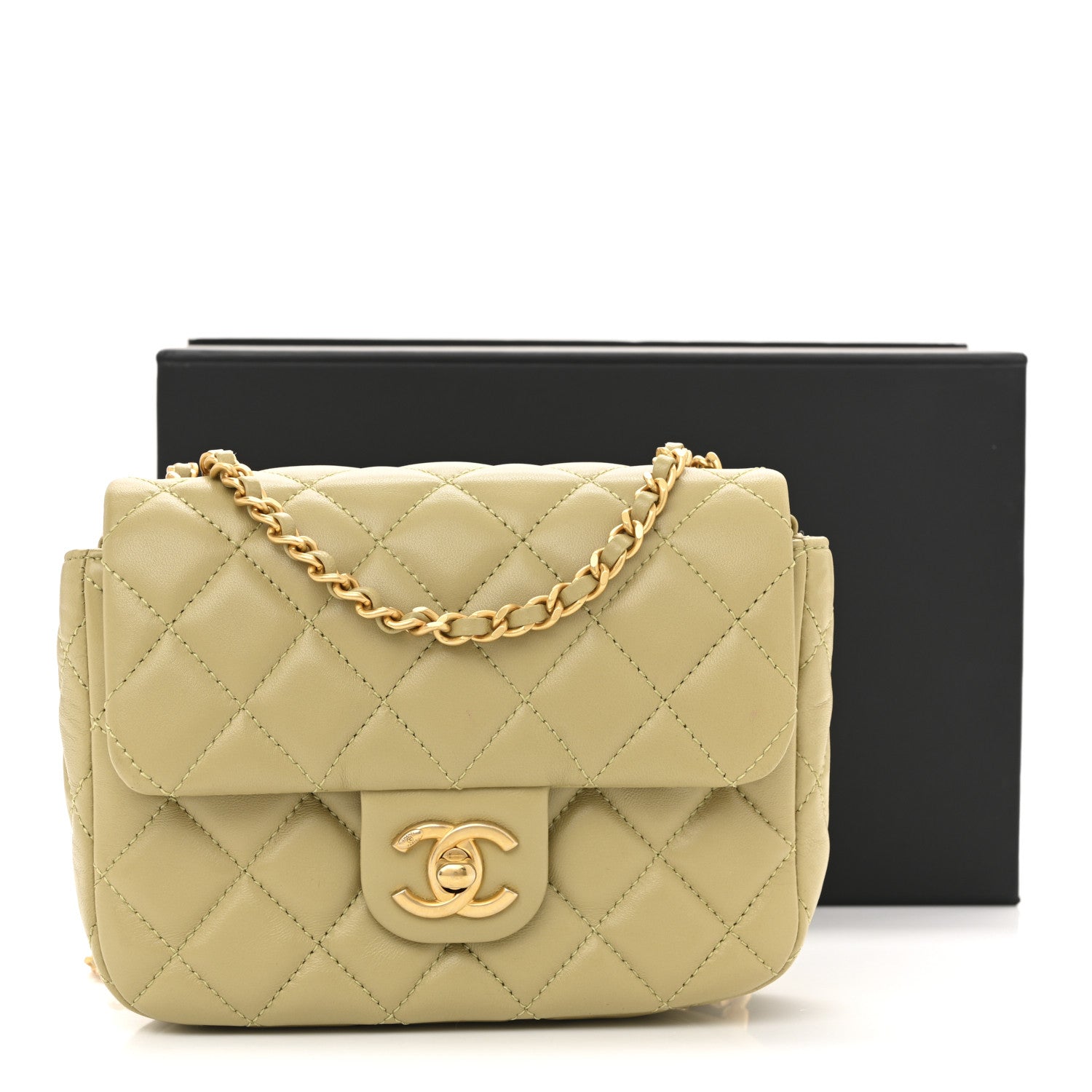 Chanel Lambskin Enamel Quilted Mini Coco Hearts Square Flap Light