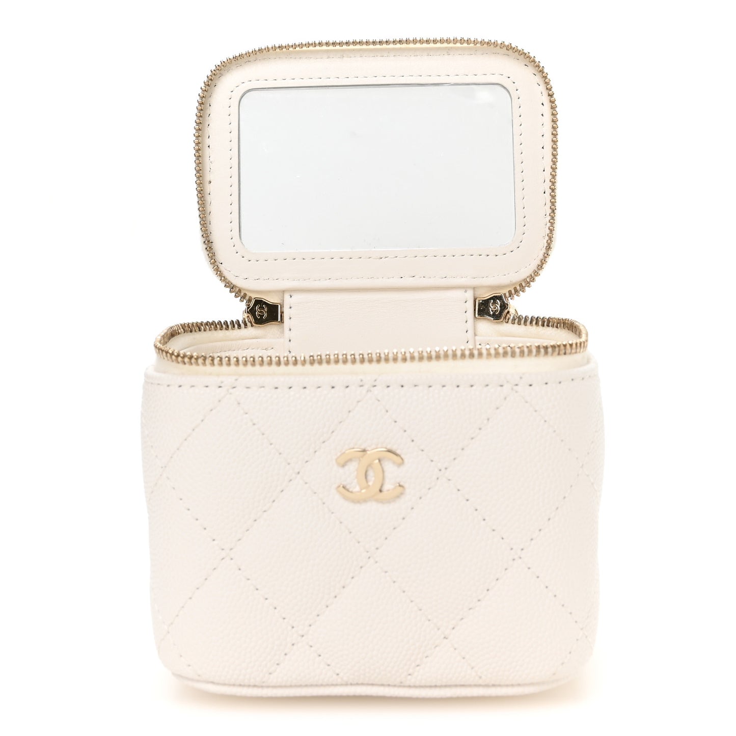 Caviar Quilted Mini Vanity Case With Chain White