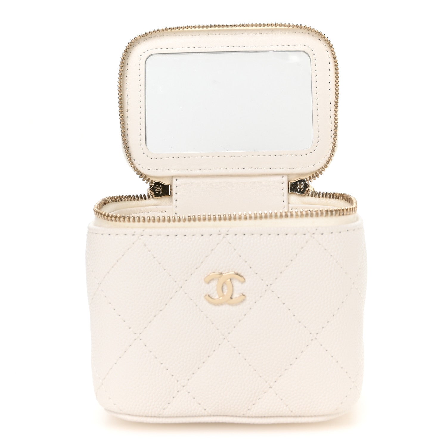 Chanel Caviar Quilted Mini Vanity Case With Chain White 5 of 11