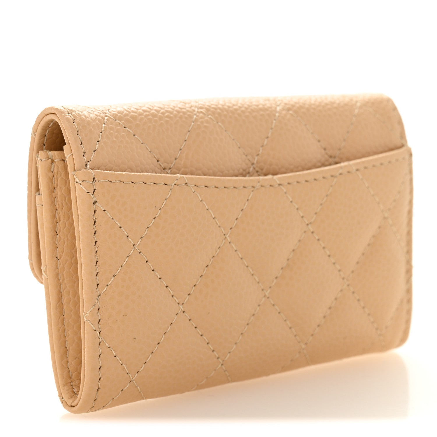 Chanel Caviar Quilted Flap Card Holder Wallet Beige 3 of 9