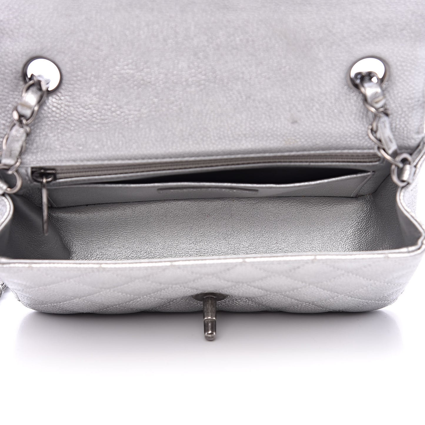 Metallic Caviar Quilted Mini Rectangular Flap Silver