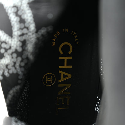 Chanel Calfskin Camellia Printed High Boots 37.5 Black White 6 of 8