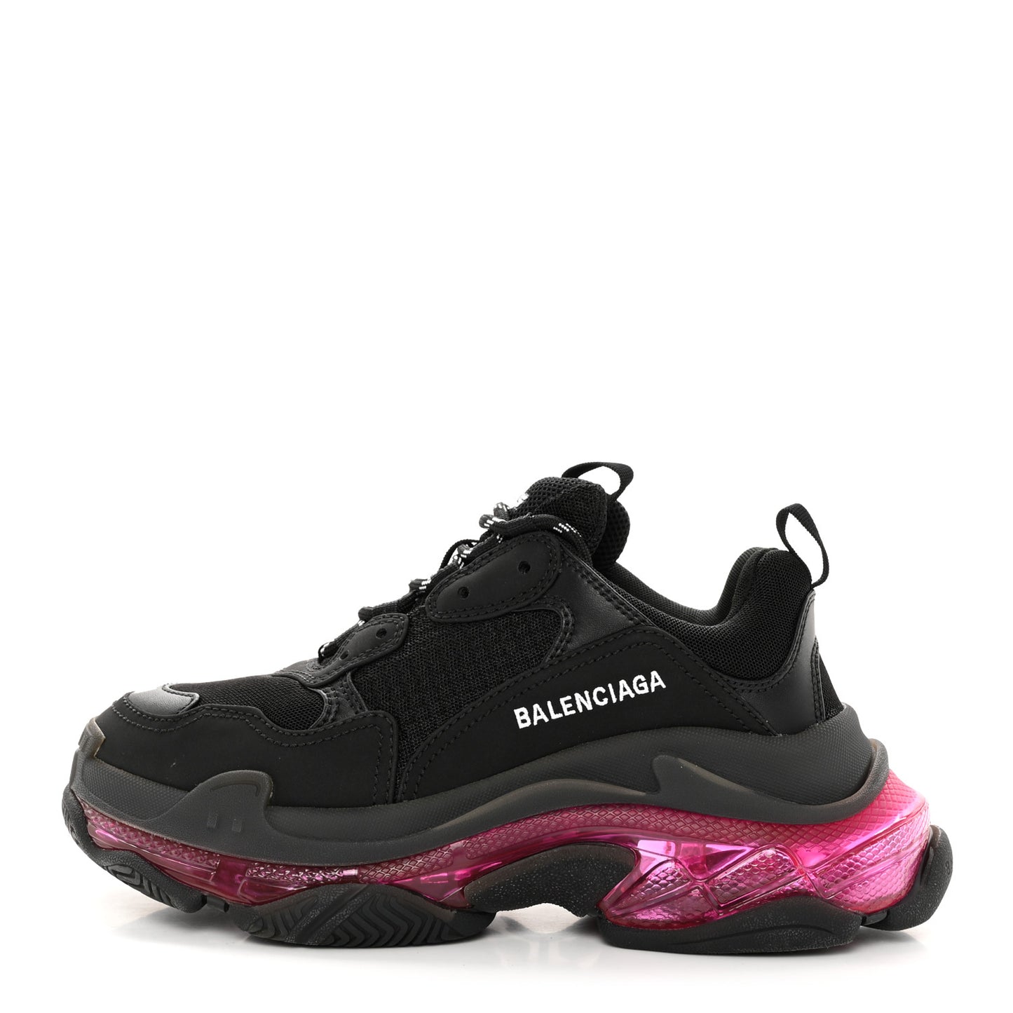 Fabric Mesh Clear Sole Womens Triple S Sneakers 39 Black Pink Neon