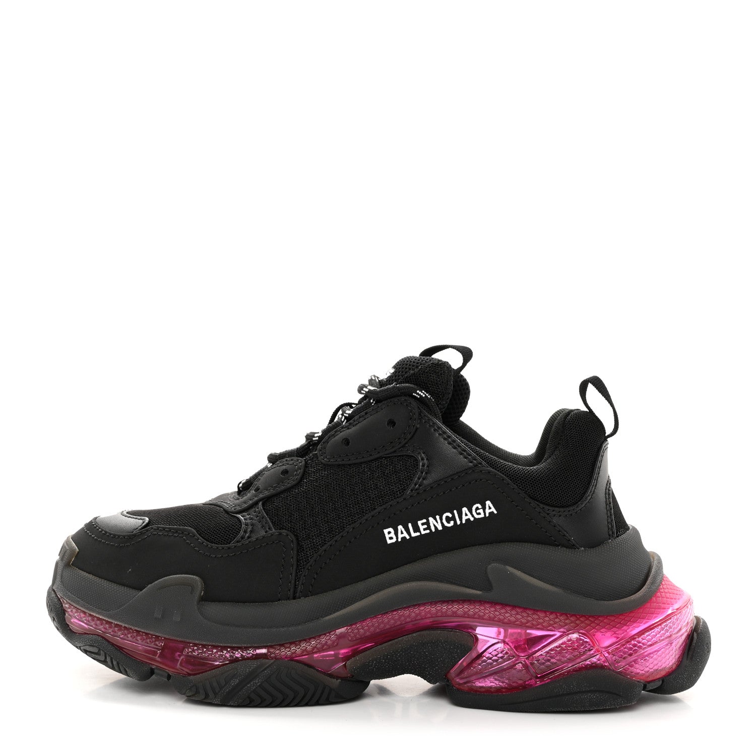 Balenciaga Fabric Mesh Clear Sole Womens Triple S Sneakers 39 Black Pink Neon 1 of 16