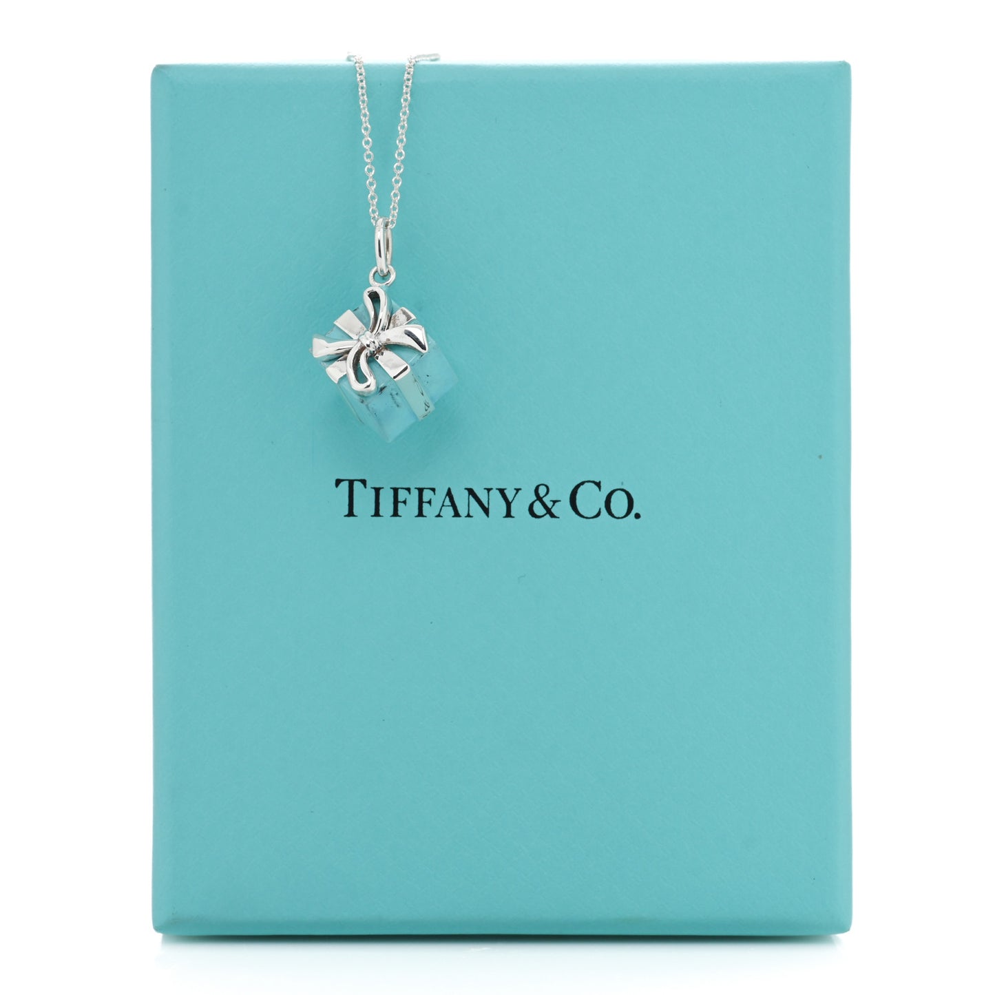Sterling Silver Enamel Gift Box Charm Necklace Blue