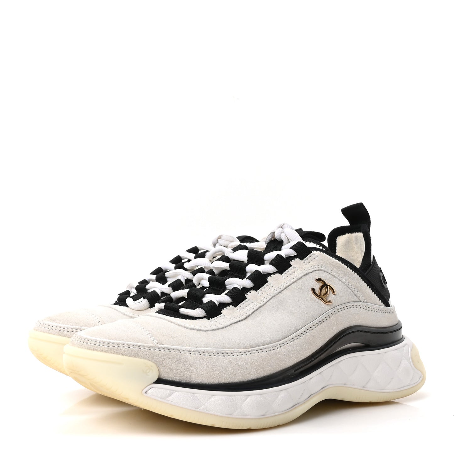Suede Calfskin Nylon Grosgrain CC Sneakers 37 White