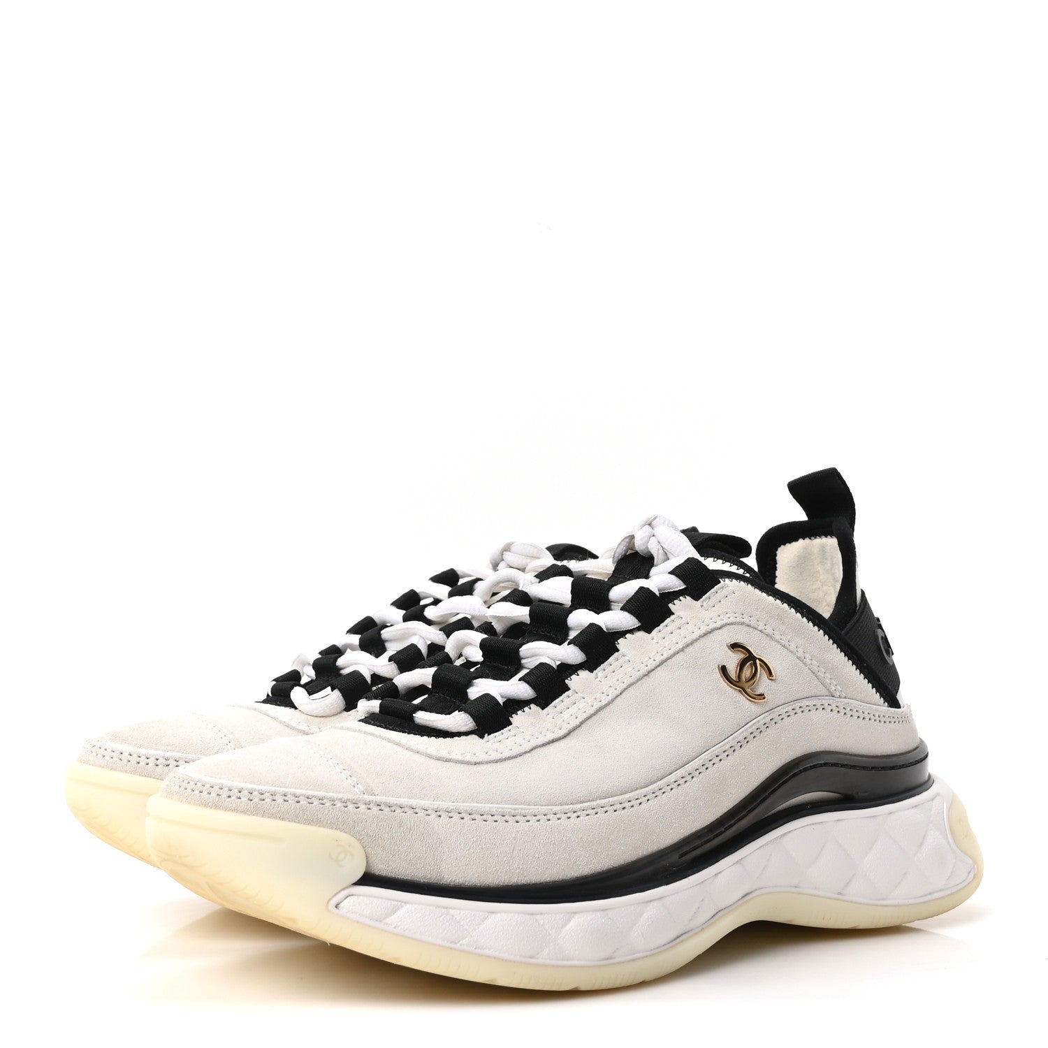 Chanel Suede Calfskin Nylon Grosgrain CC Sneakers 37 White 4 of 9