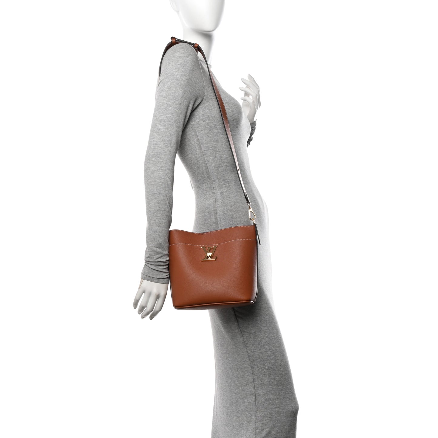Calfskin Lock and Walk Bucket Cognac