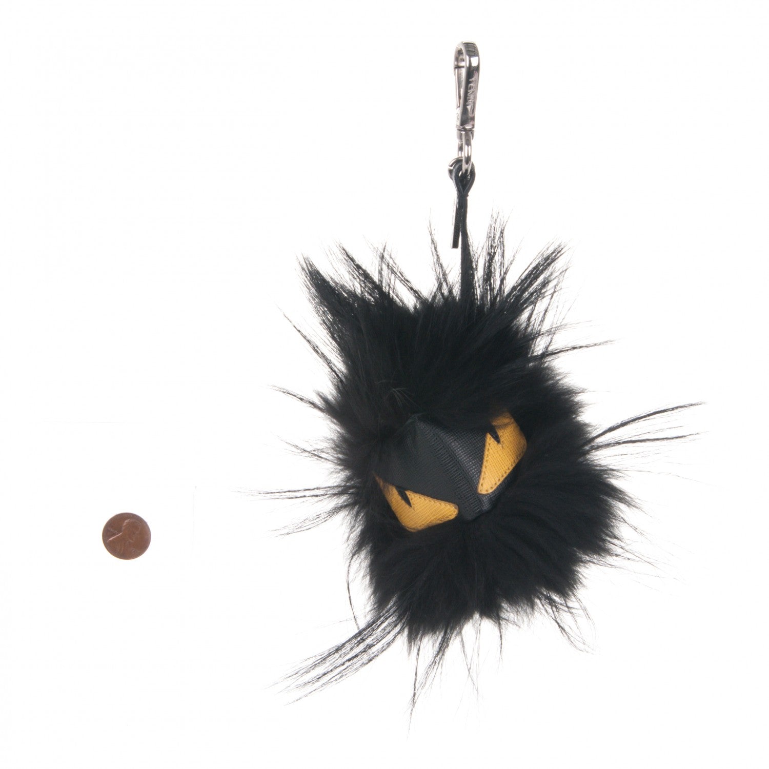 Fendi Vitello Elite Fox Fur Fusto Monster Bag Bug Charm Black Yellow 2 of 3