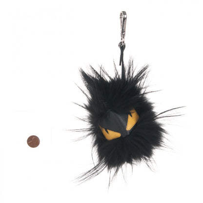 Fendi Vitello Elite Fox Fur Fusto Monster Bag Bug Charm Black Yellow 2 of 3