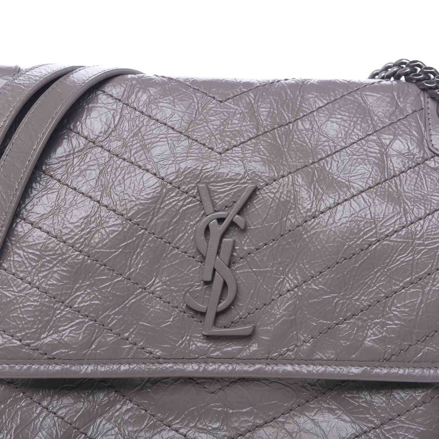Crinkled Calfskin Matelasse Monogram Medium Niki Chain Satchel Fog