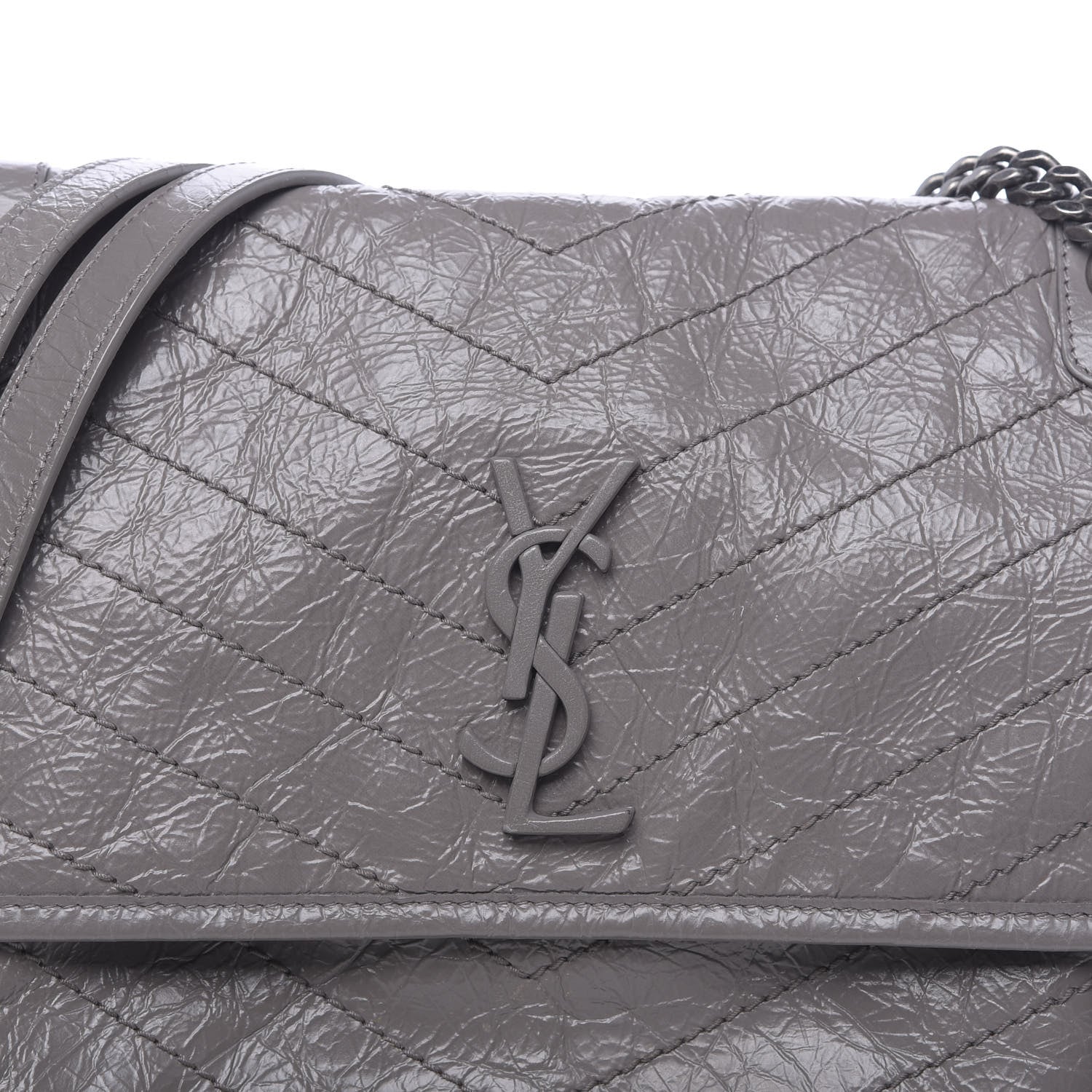 Saint Laurent Crinkled Calfskin Matelasse Monogram Medium Niki Chain Satchel Fog 7 of 10