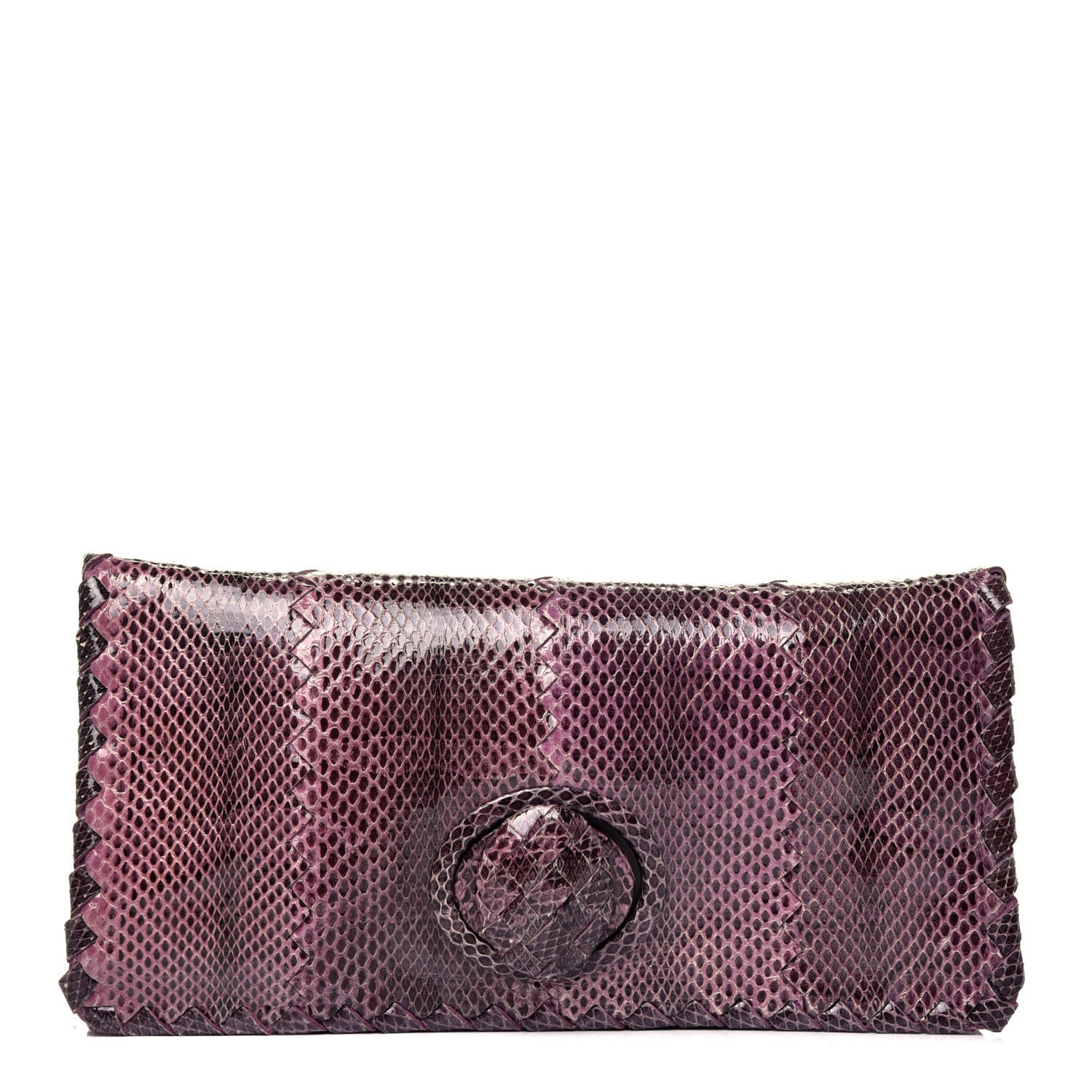 Bottega Veneta Snakeskin Turnlock Clutch Purple 1 of 9