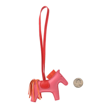 Hermes Milo Lambskin Grigri Rodeo Horse Bag Charm PM Rose Azalee Orange Poppy Rouge Indien 2 of 4