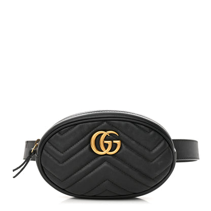 Gucci Calfskin Matelasse GG Marmont Belt Bag 85 34 Black 1 of 17