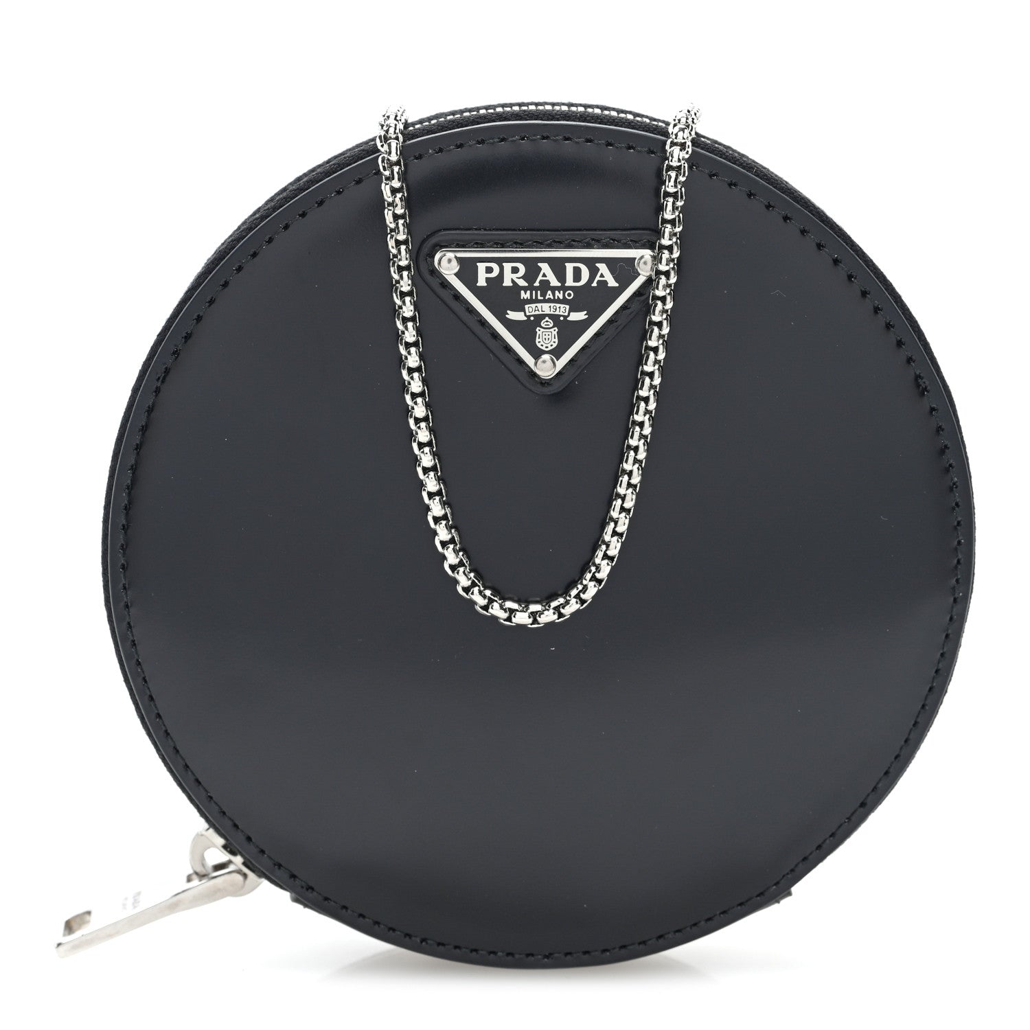 Prada Spazzolato Round Chain Coin Crossbody Pouch  Black 1 of 10