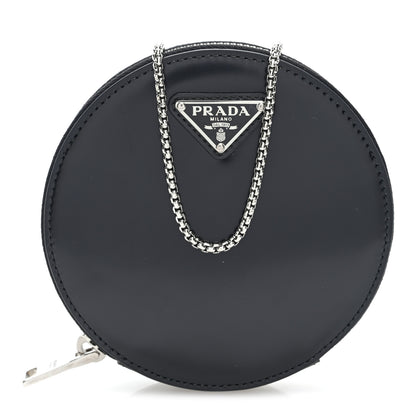 Prada Spazzolato Round Chain Coin Crossbody Pouch  Black 1 of 10