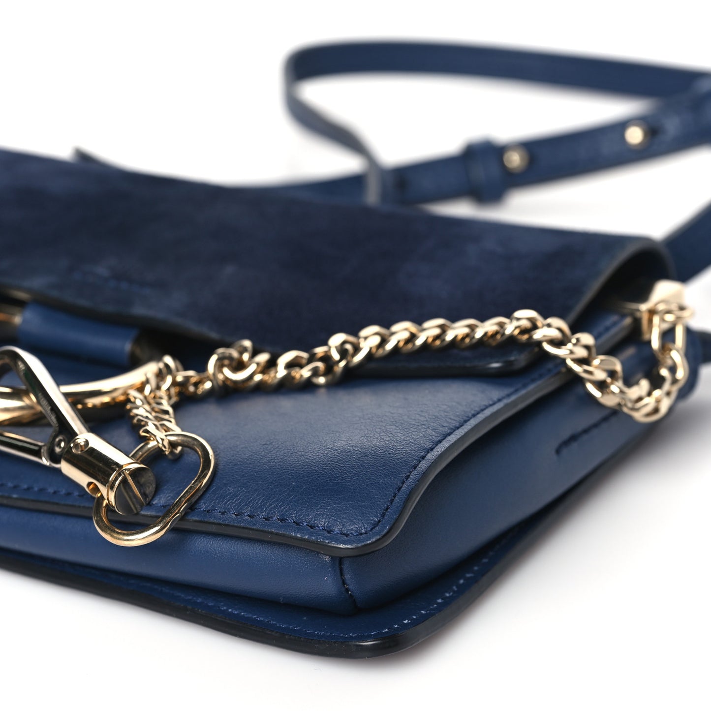 Suede Calfskin Small Faye Shoulder Bag Denim Blue