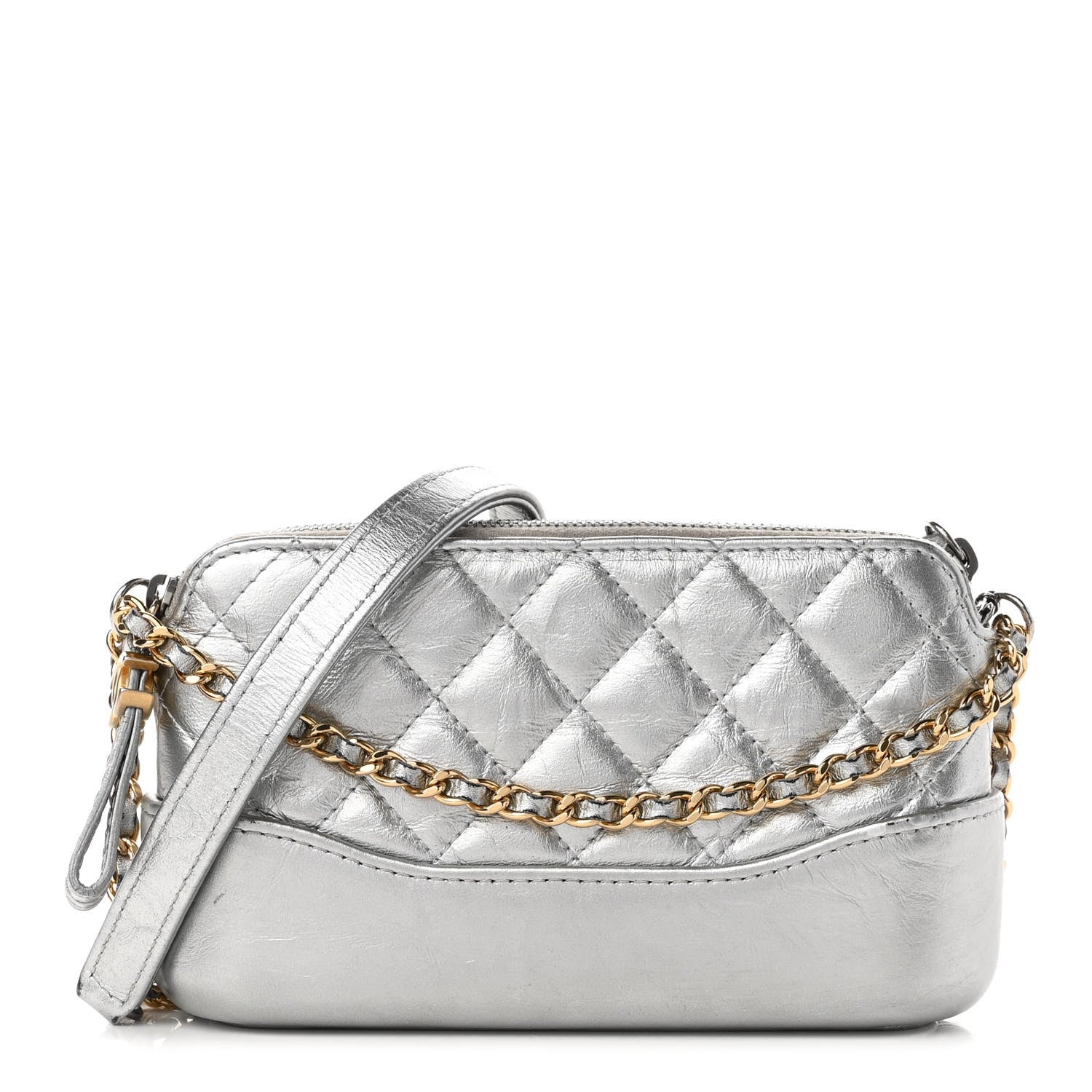 Chanel Metallic Lambskin Calfskin Quilted Small Gabrielle Clutch With Chain Silver 1 of 10