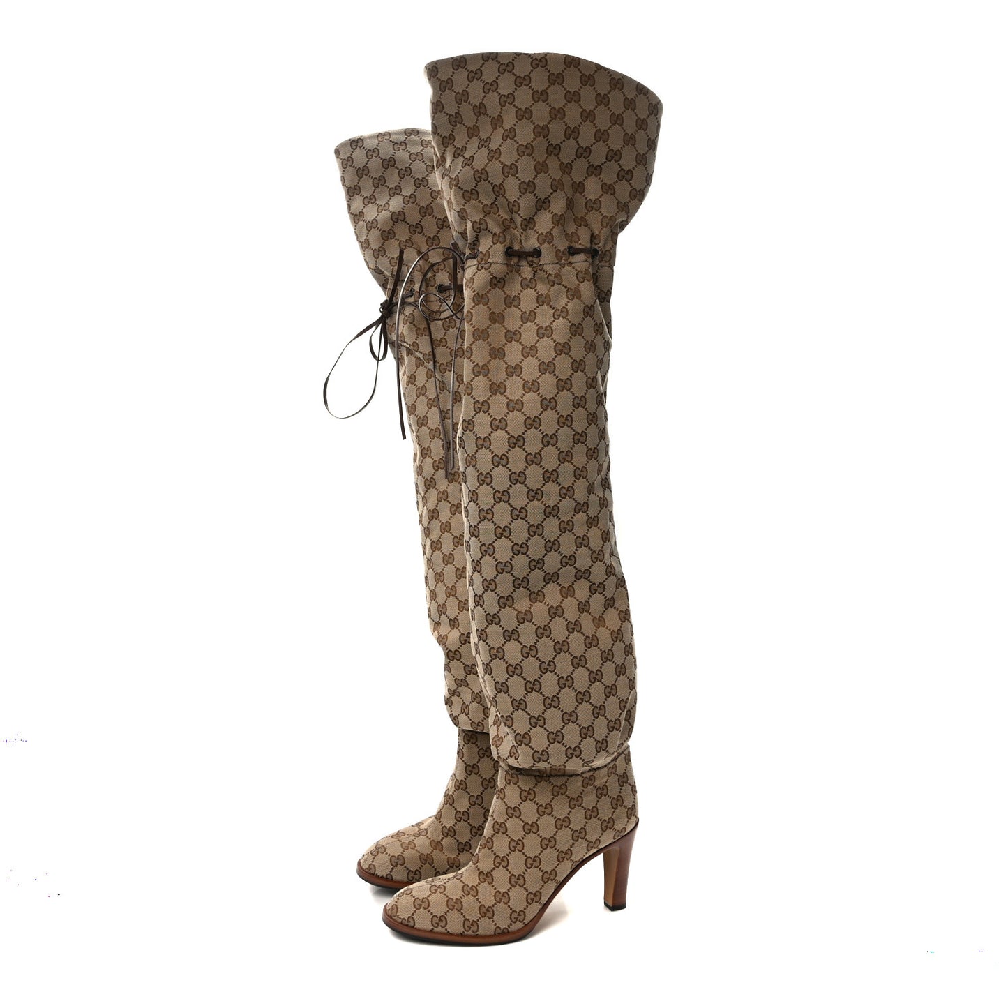 Monogram Over the Knee Boots 40.5 Beige Ebony