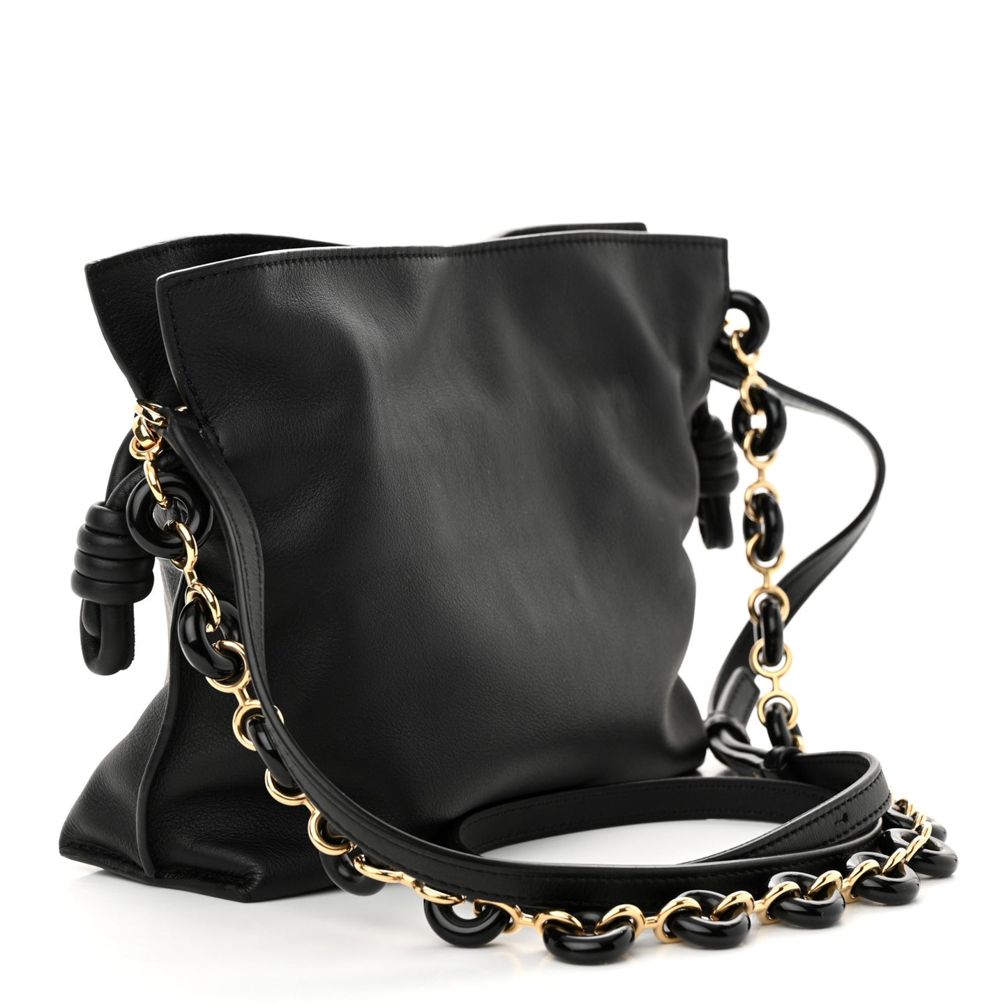 Nappa Calfskin Mini Flamenco Knot Clutch With Chain Black