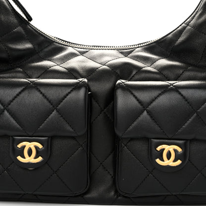 Chanel Shiny Lambskin Quilted Large Trendy Pockets Hobo Black 8 of 12