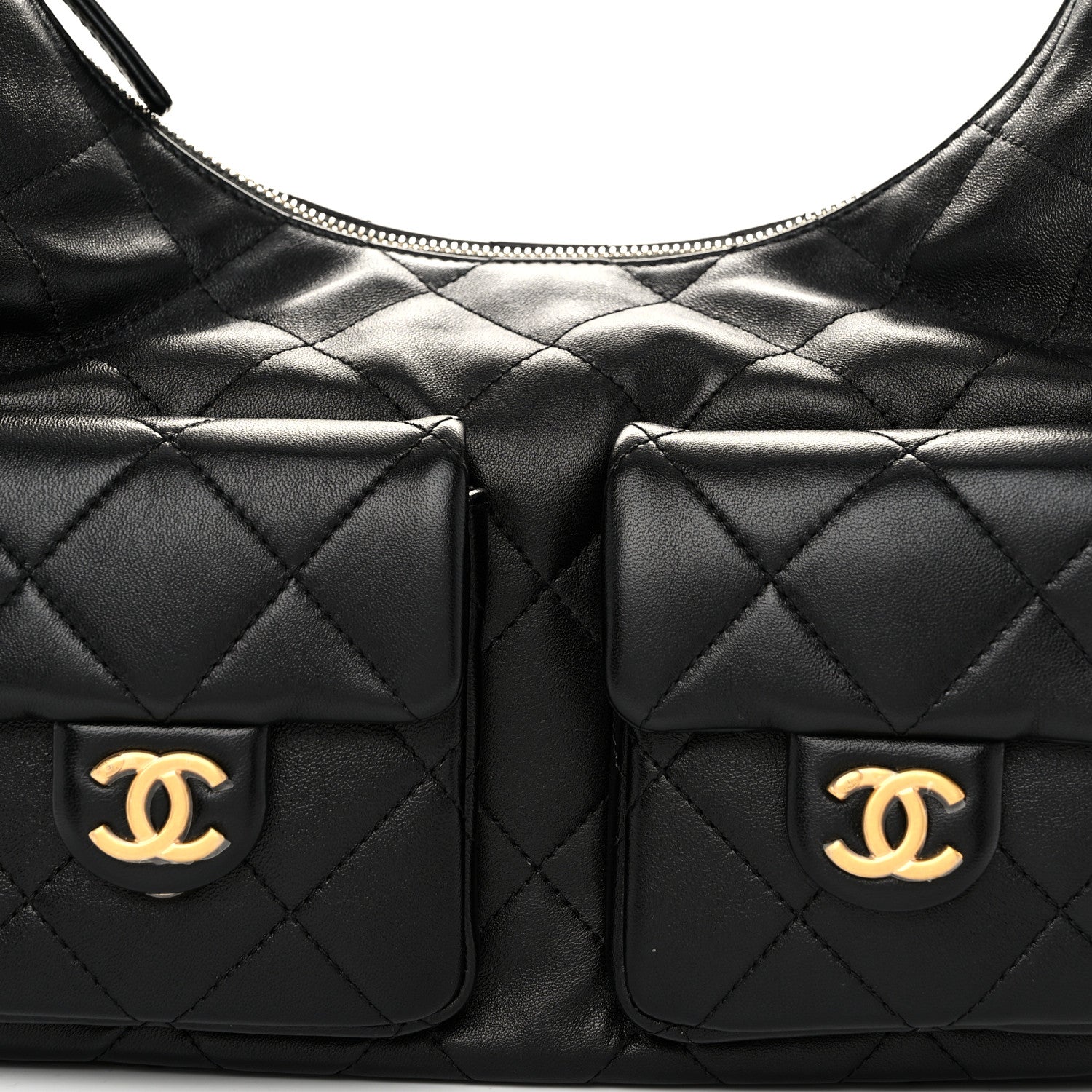 Chanel Shiny Lambskin Quilted Trendy Pockets Hobo Black 8 of 12