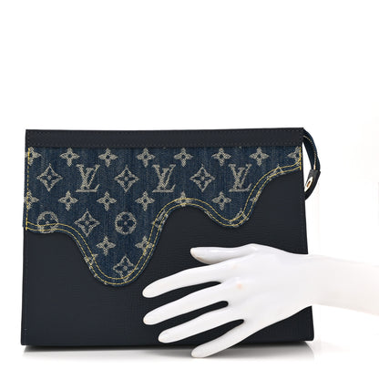 Louis Vuitton X NIGO Taurillon Monogram Denim Drip Pochette Voyage MM Blue 2 of 9