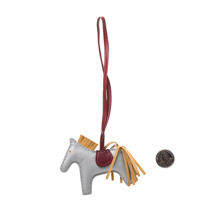 Hermes Milo Lambskin Grigri Rodeo Horse Bag Charm PM Bleu Glacier Curry Rouge H 2 of 5