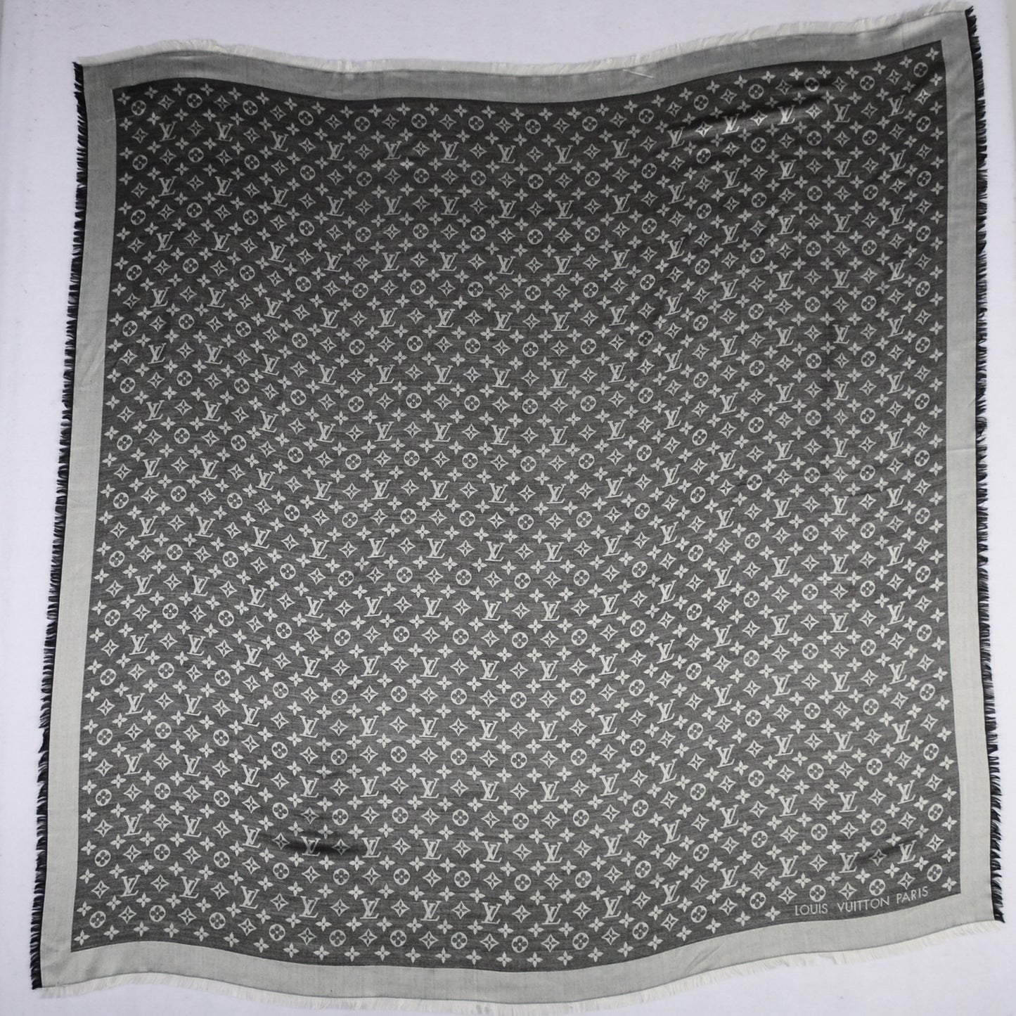 Wool Silk Monogram Denim Shawl Black
