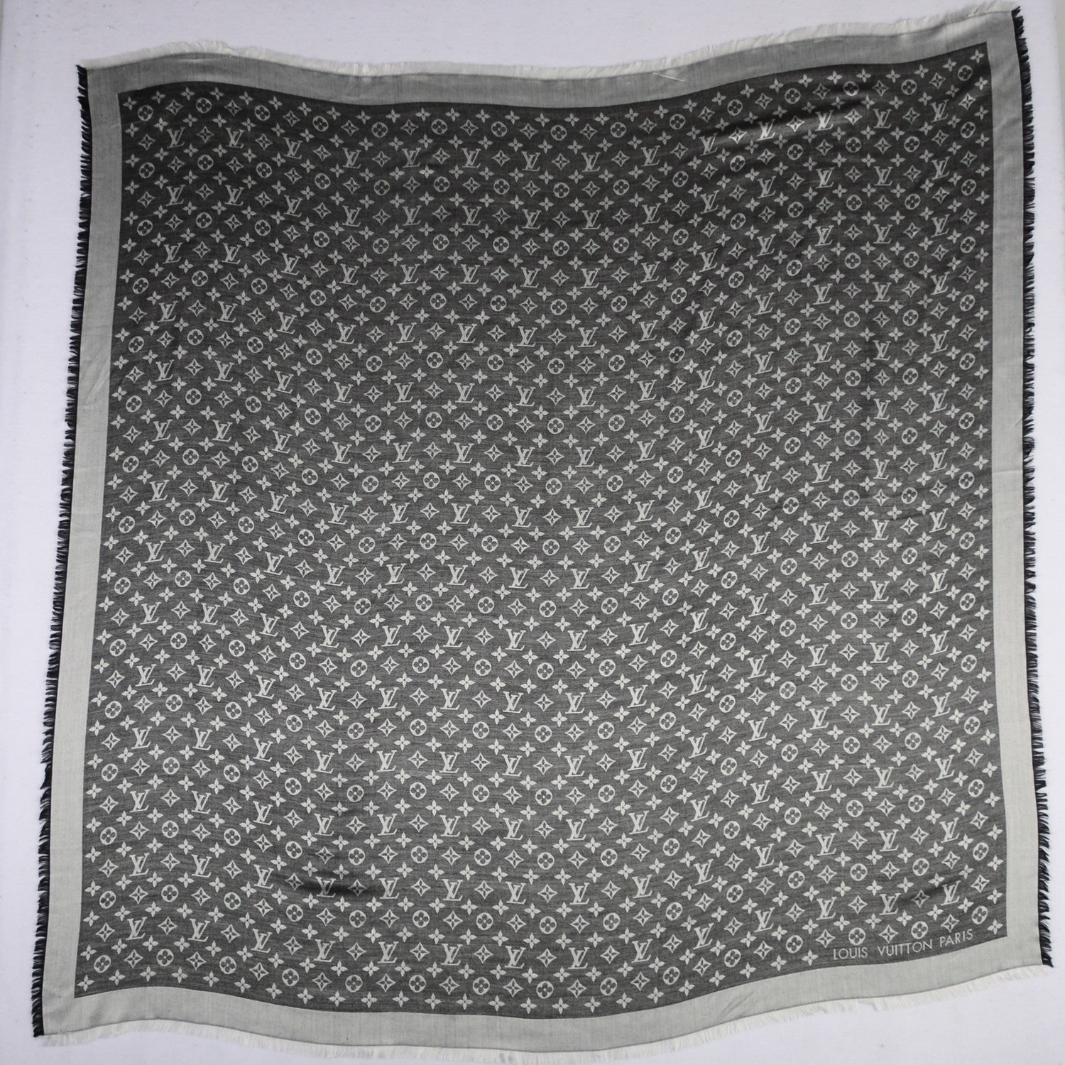 Louis Vuitton Wool Silk Monogram Denim Shawl Black 3 of 6