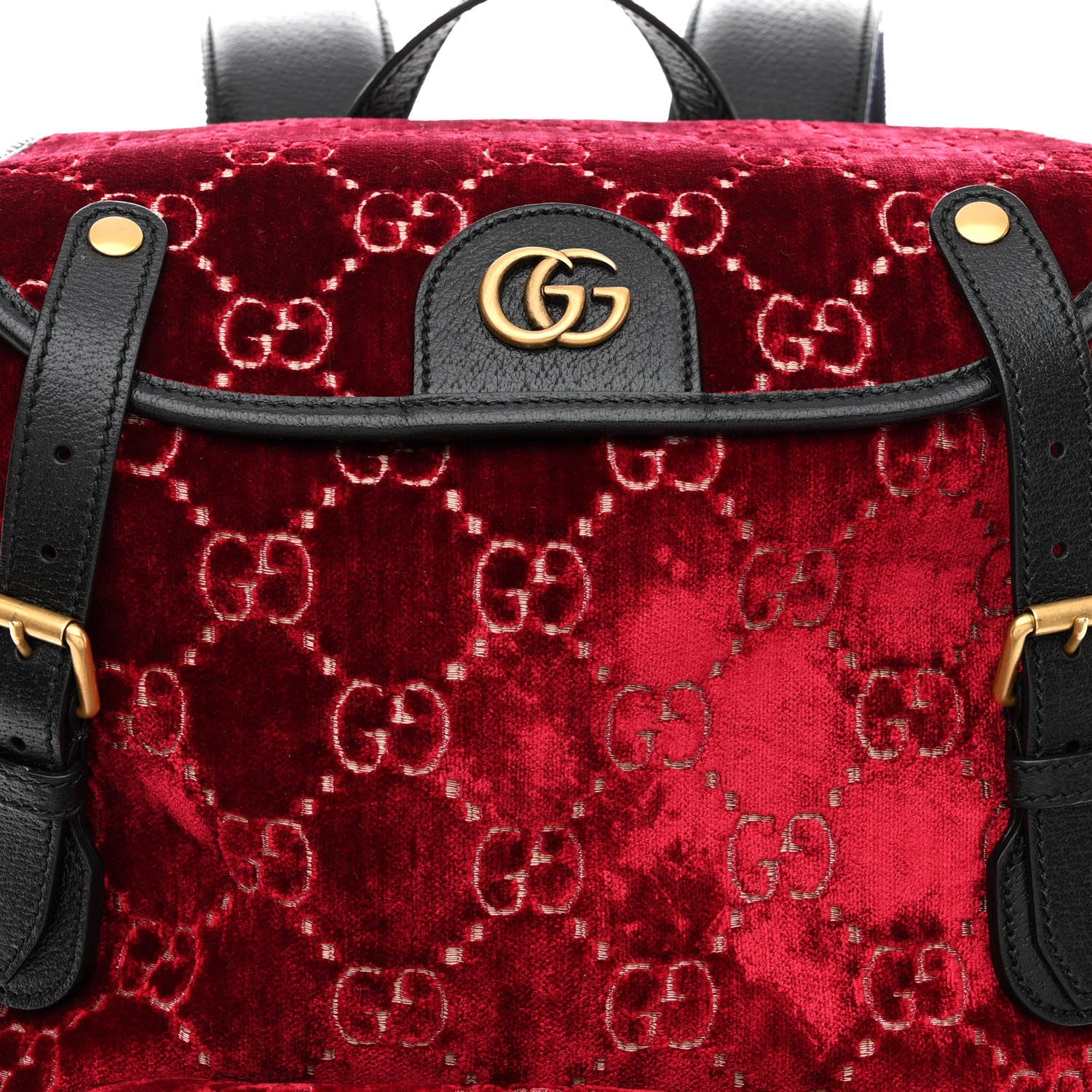 Gucci Velvet GG Monogram Textured Calfskin Web Small Double Buckle Backpack Red Cipria Black 9 of 11